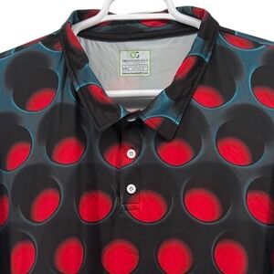 Obnoxious Golf Mens 4XL Polo Shirt Red Black 3D Polka Dot Short Sleeve Stretch
